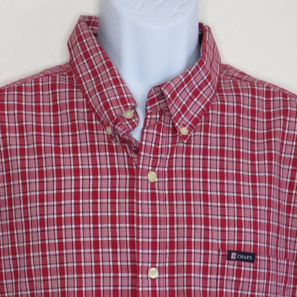Chaps* Men's Short Sleeve Button Down Curved Hem Plaid Pocket Shirt~ Size XL - Picture 11 of 12